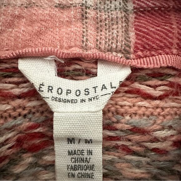 Aeropostale pink plaid button up shirt,tie at the waist, knitted back size M - Picture 6 of 8